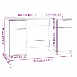 vidaXL Desk with Side Cabinet Black Engineered Wood Office Computer Study Desk