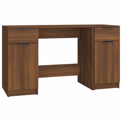 vidaXL Desk with Side Cabinet Engineered Wood Standing Desk Multi Colours - Brown oak