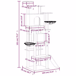 vidaXL Cat Tree with Sisal Scratching Posts 191 cm Cat Climber Multi Colours - light grey