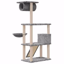vidaXL Cat Tree with Sisal Scratching Posts 131 cm Cat Climber Multi Colours - Light grey - Additional view 4