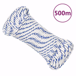 Marine Rope Dock Coil Boat Line Polypropylene Rope Multi Sizes Multi Colours - white and blue, 4 mm/ 500 m