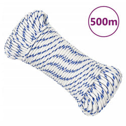 Marine Rope Dock Coil Boat Line Polypropylene Rope Multi Sizes Multi Colours - white and blue, 4 mm/ 500 m