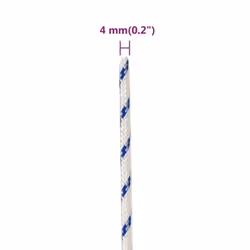 Marine Rope Dock Coil Boat Line Polypropylene Rope Multi Sizes Multi Colours - white and blue, 4 mm/ 500 m