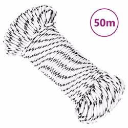 vidaXL Braided Boat Rope Polyester Sturdy Yacht Cable Black/White Multi Sizes - 5 mm/ 50 m