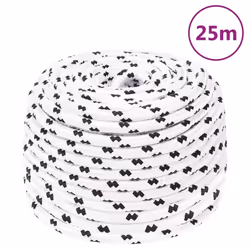 vidaXL Braided Boat Rope Polyester Sturdy Yacht Cable Black/White Multi Sizes - 6 mm/ 25 m
