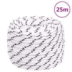 vidaXL Braided Boat Rope Polyester Sturdy Yacht Cable Black/White Multi Sizes - 12 mm/ 25 m