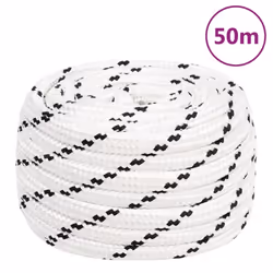 vidaXL Braided Boat Rope Polyester Sturdy Yacht Cable Black/White Multi Sizes - 16 mm/ 50 m