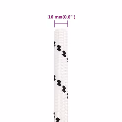 vidaXL Braided Boat Rope Polyester Sturdy Yacht Cable Black/White Multi Sizes - white, 16 mm/ 100 m
