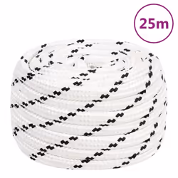 vidaXL Braided Boat Rope Polyester Sturdy Yacht Cable Black/White Multi Sizes - 18 mm/ 25 m