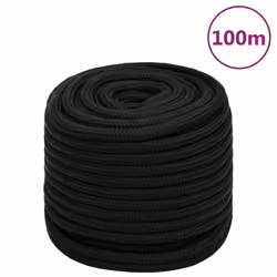 vidaXL Braided Boat Rope Polyester Sturdy Yacht Cable Black/White Multi Sizes - black, 16 mm/ 100 m