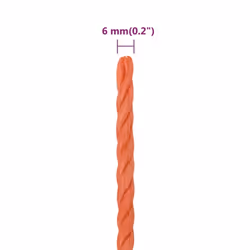 vidaXL Twisted Rope Garden Workshop Line Work Rope Boat Rope Polypropylene - orange, 6 mm/ 250 m