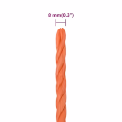 vidaXL Twisted Rope Garden Workshop Line Work Rope Boat Rope Polypropylene - orange, 8 mm/ 250 m