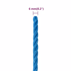 vidaXL Twisted Rope Garden Workshop Line Work Rope Boat Rope Polypropylene - blue, 6 mm/ 250 m