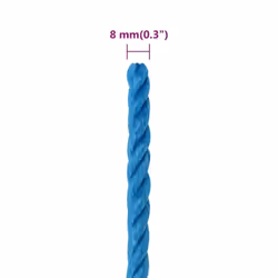 vidaXL Twisted Rope Garden Workshop Line Work Rope Boat Rope Polypropylene - blue, 8 mm/ 250 m