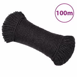 vidaXL Twisted Rope Garden Workshop Line Work Rope Boat Rope Polypropylene - black, 3 mm/ 100 m