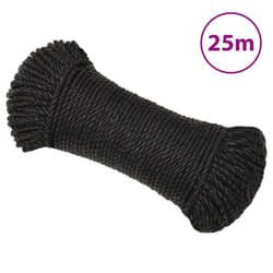 vidaXL Twisted Rope Garden Workshop Line Work Rope Boat Rope Polypropylene - black, 8 mm/ 25 m