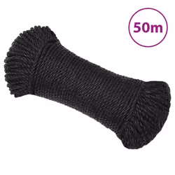 vidaXL Twisted Rope Garden Workshop Line Work Rope Boat Rope Polypropylene - black, 8 mm/ 50 m