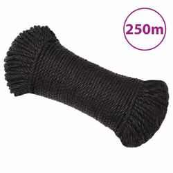 vidaXL Twisted Rope Garden Workshop Line Work Rope Boat Rope Polypropylene - black, 8 mm/ 250 m