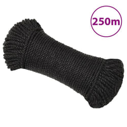 vidaXL Twisted Rope Garden Workshop Line Work Rope Boat Rope Polypropylene - black, 8 mm/ 250 m