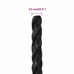 vidaXL Twisted Rope Garden Workshop Line Work Rope Boat Rope Polypropylene - black, 12 mm/ 250 m