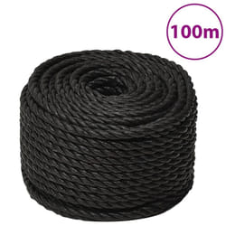 vidaXL Twisted Rope Garden Workshop Line Work Rope Boat Rope Polypropylene - black, 14 mm/ 100 m