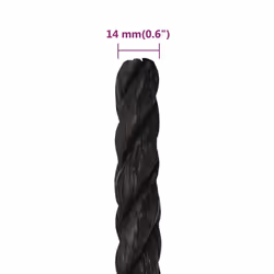 vidaXL Twisted Rope Garden Workshop Line Work Rope Boat Rope Polypropylene - black, 14 mm/ 100 m
