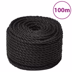 vidaXL Twisted Rope Garden Workshop Line Work Rope Boat Rope Polypropylene - black, 24 mm/ 100 m