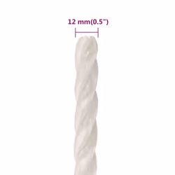 vidaXL Twisted Rope Garden Workshop Line Work Rope Boat Rope Polypropylene - white, 12 mm/ 250 m