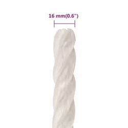 vidaXL Twisted Rope Garden Workshop Line Work Rope Boat Rope Polypropylene - white, 16 mm/ 50 m - Additional view 5