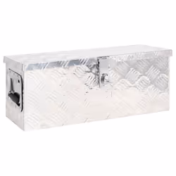 ) vidaXL Aluminium Box Trapezoid Storage Chest Trunk Organiser Toolbox Belt Box - Silver, 60 x 23.5 x 23 cm (L x W x H