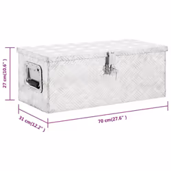 ) vidaXL Aluminium Box Trapezoid Storage Chest Trunk Organiser Toolbox Belt Box - Silver, 70 x 31 x 27 cm (L x W x H