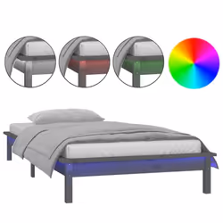 vidaXL Solid Wood LED Bed Frame Home Bedstead Platform Bed Multi Colours/Sizes - grey, 90 x 200 cm