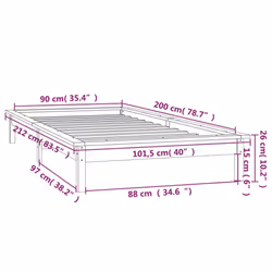 vidaXL Solid Wood LED Bed Frame Home Bedstead Platform Bed Multi Colours/Sizes - grey, 90 x 200 cm