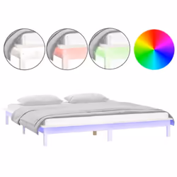 vidaXL Solid Wood LED Bed Frame Home Bedstead Platform Bed Multi Colours/Sizes - white, 200 x 200 cm