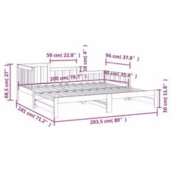 vidaXL Solid Wood Pine Pull-out Day Bed Wooden Sofa Bed Multi Colours/Sizes - white, 90 x 200 cm