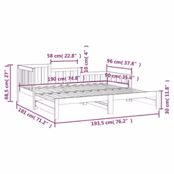 vidaXL Solid Wood Pine Pull-out Day Bed Wooden Sofa Bed Multi Colours/Sizes - white, 90 x 190 cm