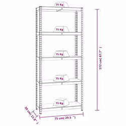 /3) vidaXL Storage Shelf Garage Organiser Holder Rack Steel and Engineered Wood - Anthracite, 75 x 30 x 172 cm (L x W x H