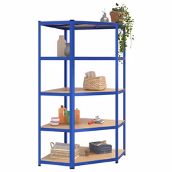 ) vidaXL Storage Shelf Garage Organiser Holder Rack Steel and Engineered Wood - Blue, 90 x 90 x 180 cm (L x W x H