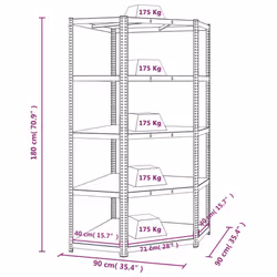) vidaXL Storage Shelf Garage Organiser Holder Rack Steel and Engineered Wood - Blue, 90 x 90 x 180 cm (L x W x H - Additional view 8