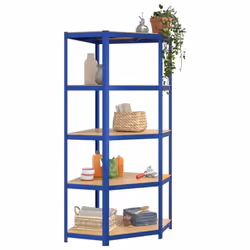 ) vidaXL Storage Shelf Garage Organiser Holder Rack Steel and Engineered Wood - Blue, 75 x 75 x 180 cm (L x W x H