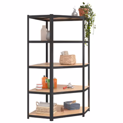 ) vidaXL Storage Shelf Garage Organiser Holder Rack Steel and Engineered Wood - Grey, 90 x 90 x 180 cm (L x W x H