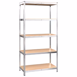 ) vidaXL Storage Shelf Garage Organiser Holder Rack Steel and Engineered Wood - Silver, 100 x 50 x 200 cm (L x W x H