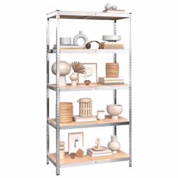 ) vidaXL Storage Shelf Garage Organiser Holder Rack Steel and Engineered Wood - Silver, 100 x 50 x 200 cm (L x W x H