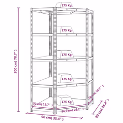 ) vidaXL Storage Shelf Garage Organiser Holder Rack Steel and Engineered Wood - Blue, 90 x 90 x 200 cm (L x W x H