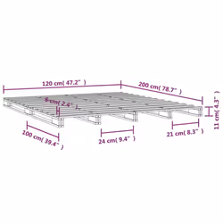 vidaXL Solid Wood Pine Bed Frame Grey 120x200 cm Wooden Bed Base Bedstead