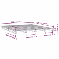 vidaXL Solid Wood Pine Bed Frame Wooden Bed Base Bedstead Mattress Foundation - natural, 160 x 200 cm - Additional view 3