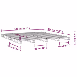 vidaXL Solid Wood Pine Bed Frame Wooden Bed Base Bedstead Mattress Foundation - 135 x 190 cm