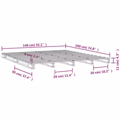 vidaXL Solid Wood Pine Bed Frame Wooden Bed Base Bedstead Mattress Foundation - 140 x 190 cm - Additional view 7
