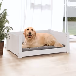 vidaXL Solid Pine Wood Dog Bed 75.5x55.5x28 cm White Wooden Pet Sofa Dog Couch