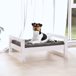 vidaXL Solid Pine Wood Dog Bed White 55.5x45.5x28 cm Wooden Pet Sofa Dog Couch